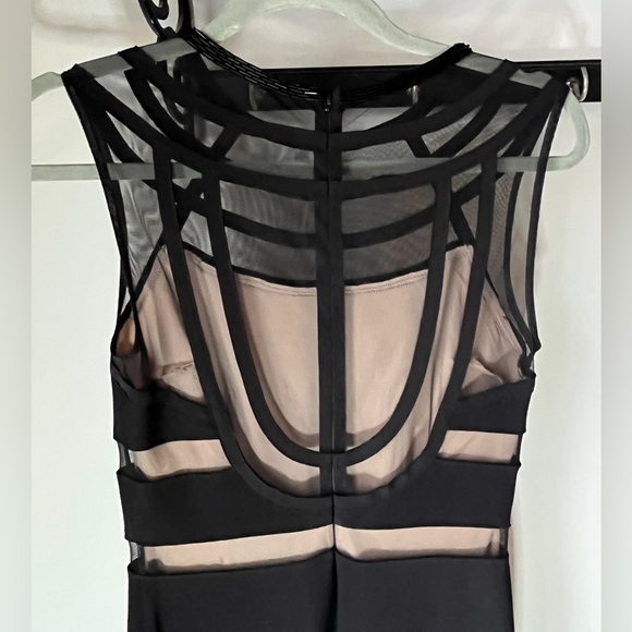 JS Collections Black Illusion Striped Evening Gown | Size 4 | Beaded Neckline - Picture 7 of 13